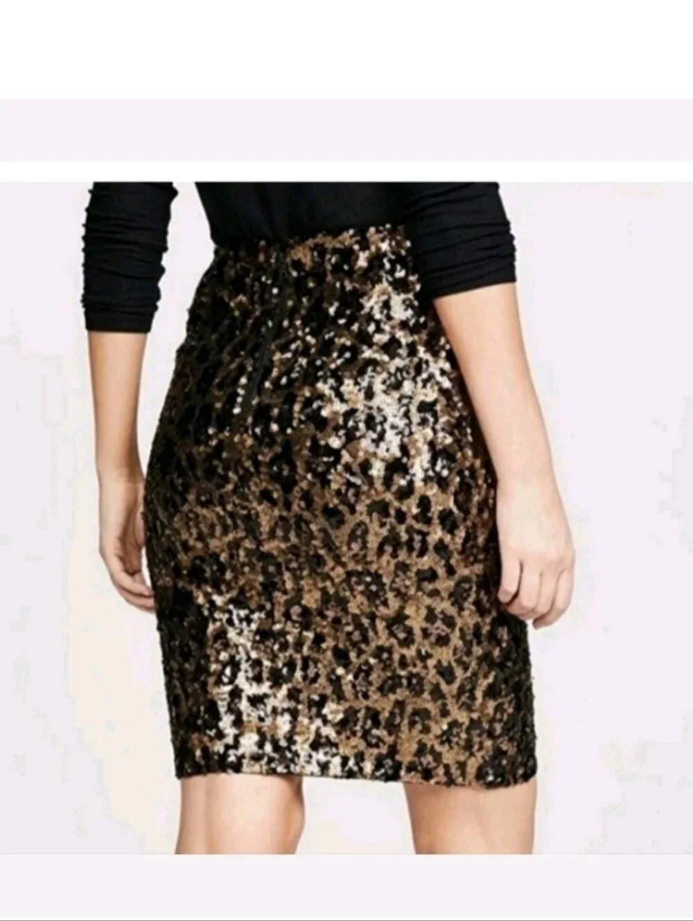 Alice + Olivia Ramos Leopard Print Sequin Pencil Skirt Size 0